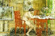 Carl Larsson modellen skriver vykort oil painting on canvas
